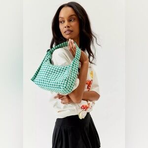 BAGGU Mini Nylon Green Gingham Shoulder Bag